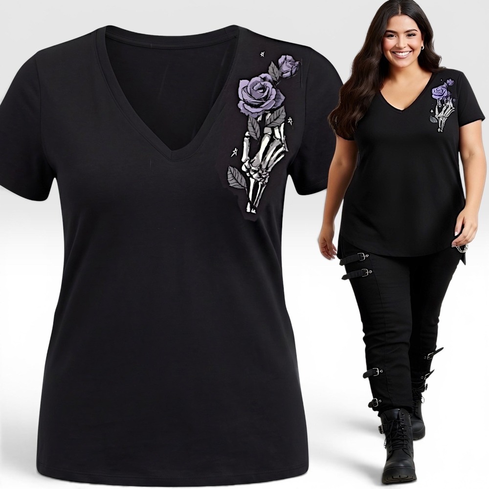 TORRID "Skull Hand" Classic Cotton V-Neck Tee NWT Size 3X